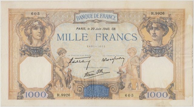 Fransa 1000 Frank 1940 Büyük Boy Çok Çok Temiz -