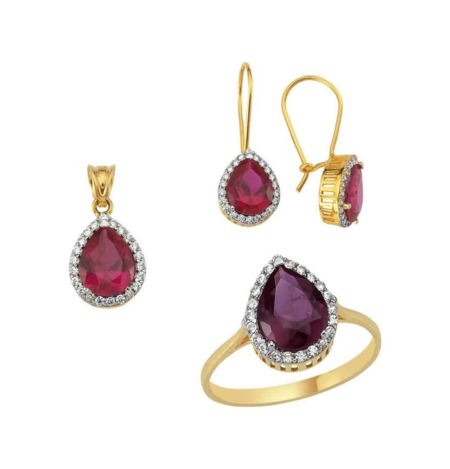Kırmızı Taşlı Üçlü Set 6.60 Gram 14 Ayar Altın