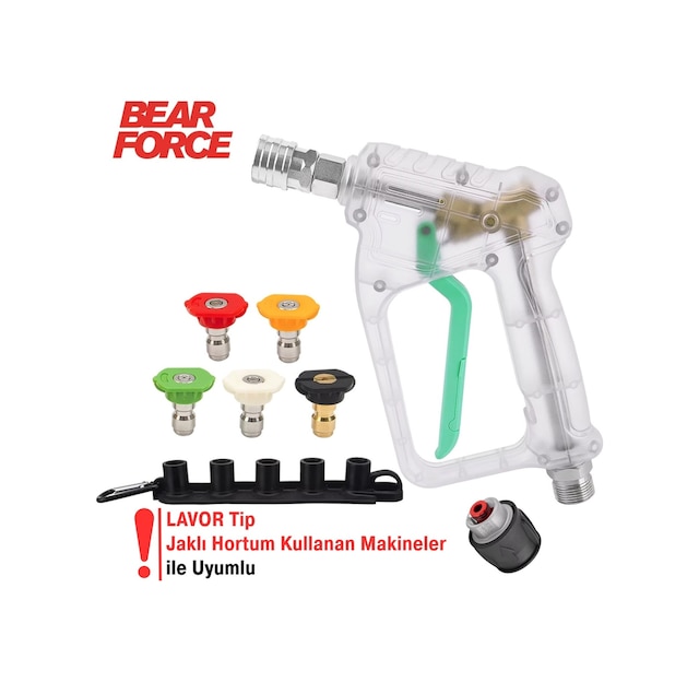 Robeve Bear Force Şeffaf Basınçlı Yıkama Tabancası 5'li Nozzle Set Ve Kemer Klipsi Ile Birlikte Araç Yıkama Tabancası Profesyonel Şeffaf Tasarım Oto Yıkama Tabancası Lavor Uyumlu
