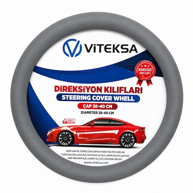 Oto Direksiyon Kılıfı 38 Cm Yumuşak Lastik Kaymaz Gri Gri - Gri