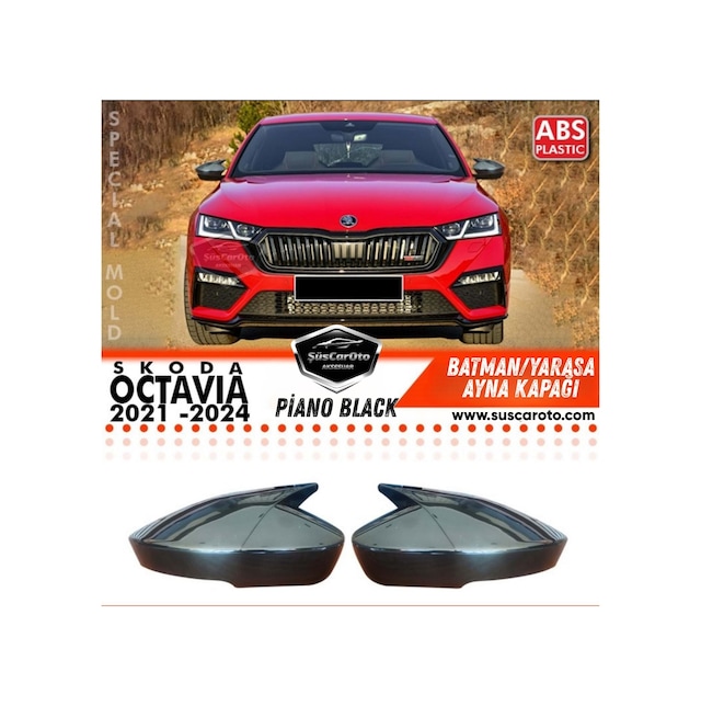 Skoda Octavia Mk4 Sinyalli 2021-2024 Uyumlu Batman Yarasa Ayna Kapağı Piano Black Abs Plastik Sağ Sol Takım 00 Şüscaroto Aksesuar