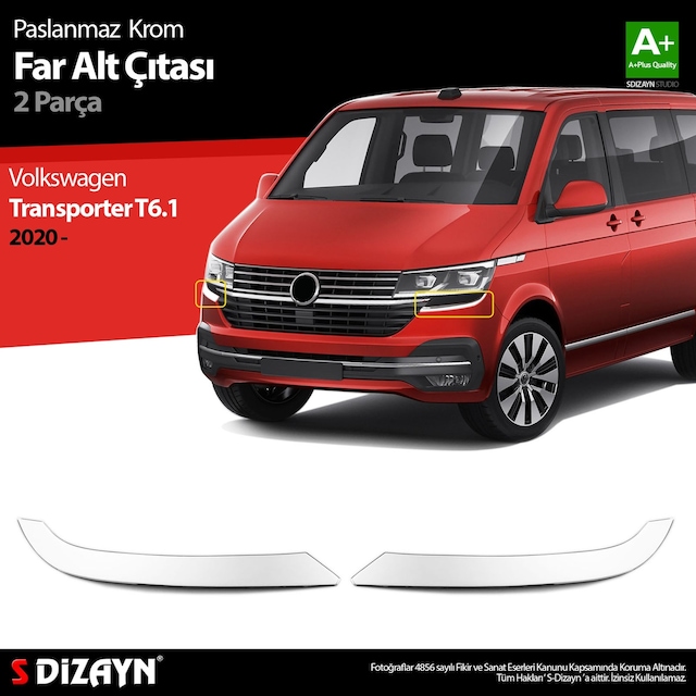 S-Dizayn Vw Transporter T6.1 Krom Far Alt Çıtası 2 Prç. 2020 Üzer
