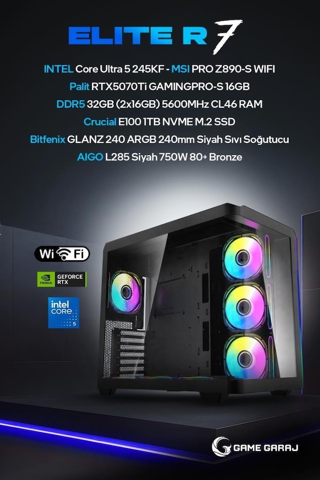 Game Garaj ELITE-R7 Ultra 5 245KF RTX 5070 TI 32GB RAM 1TB SSD