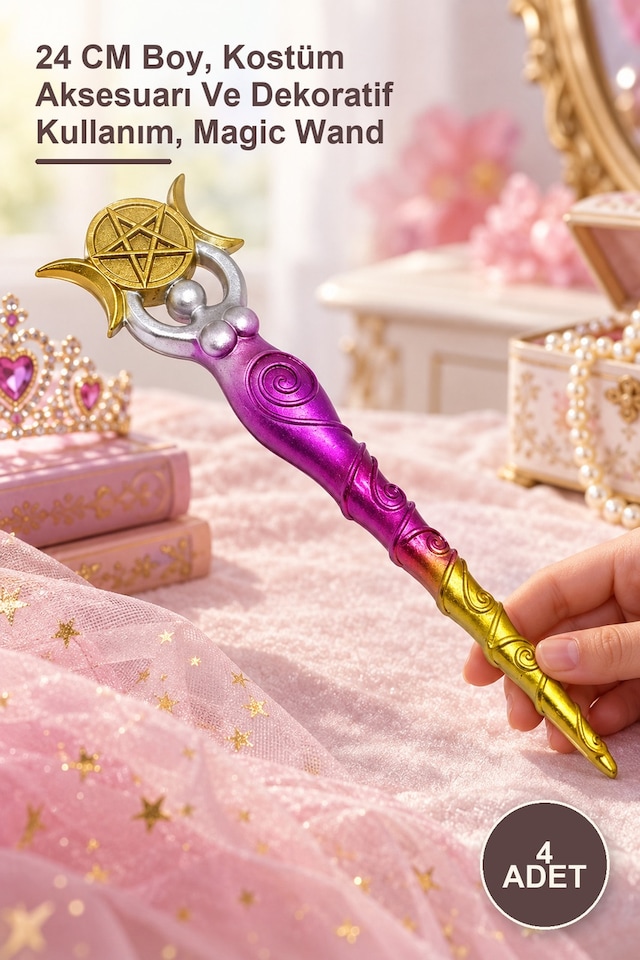 4 Adet Polyester Sihirli Asa 24 Cm Boy, Kostüm Aksesuarı Ve Dekoratif Kullanım, Magic Wand