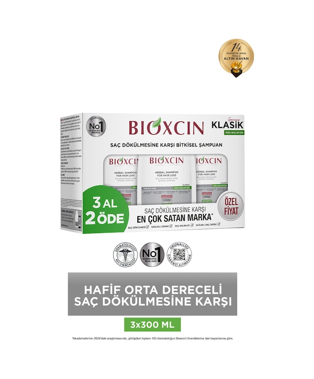 Bioxcin Klasik Yağlı Saçlar Için Şampuan 3x300 Ml - Genesis Saç Dökülmesi Şampuanı Yağlı Saçlar