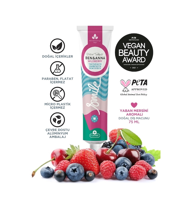 Ben & Anna Florürlü Yaban Mersini Aromalı Diş Macunu 75 Ml Ferah Nefes Vegan