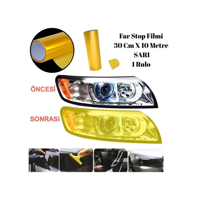 Gmax Far Stop Filmi 30 Cm X 10 Metre Sarı 1 Rulo Arka Stop-far Koruma Ve Renklendirme Folyosu