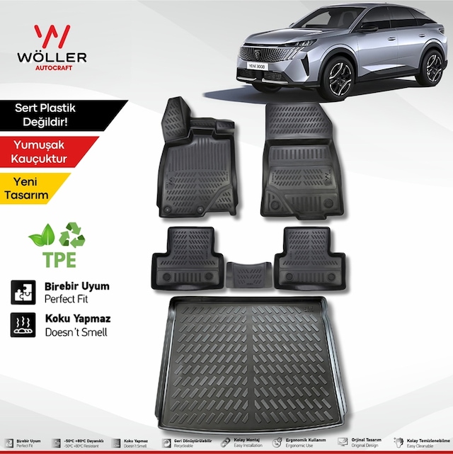 Peugeot Yeni 3008 Paspas Bagaj Havuzu Set Hybrid Ve Elektrikli Uyumlu 2024 Sonrası 3d Ultraflex Set