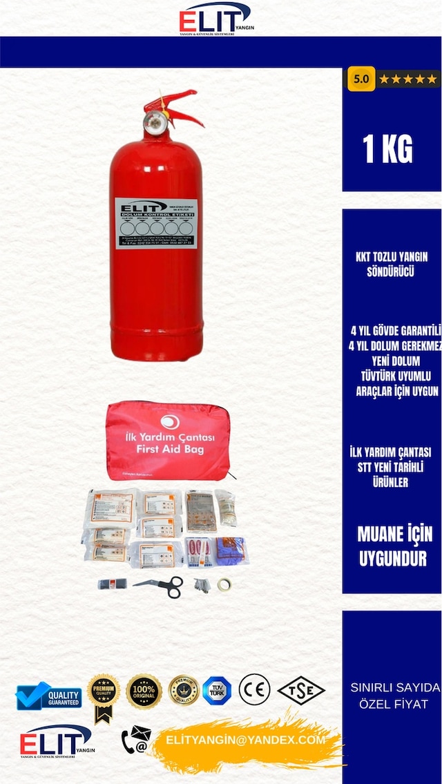 1 Kg Araç İçin Yangın Söndürücü + İlk Yardım Çantası