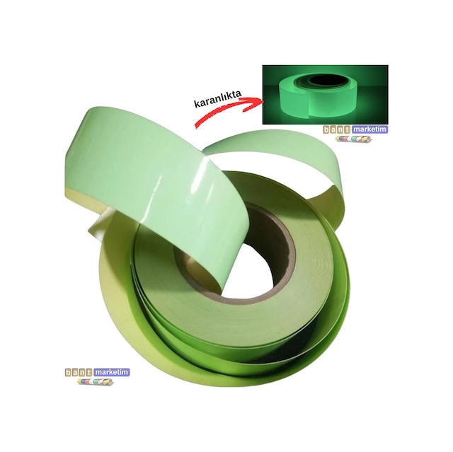 Fosforlu Fotolümen Şerit Bant 50mm X 10m Kendinden Yapışkanlı Lümen Folyo Acil Çıkış Yönlendirme V