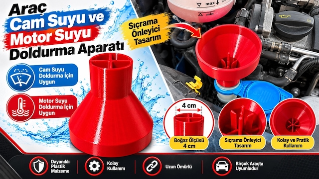 Araç Cam Suyu Ve Motor Suyu Doldurma Hunisi 4 Cm Boğazlı Sıçrama Önleyici Aparatı