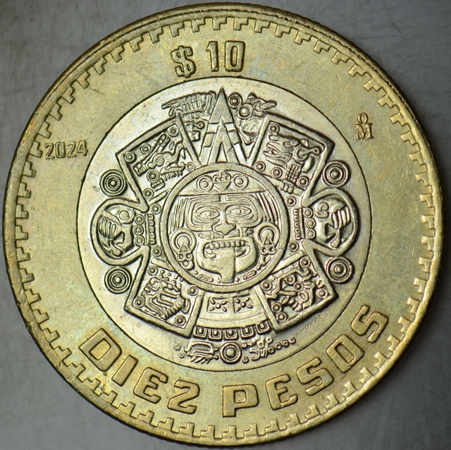 Meksika 10 Peso 2024 Aztek Temalı. Bimetal Çilaltı.