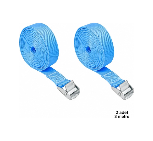 Kargo Bağlama Kayışı 3 Metre Açık Mavi Metal Tokalı 2 Adet