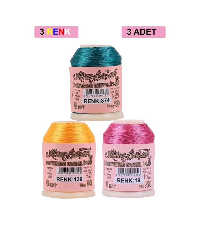 Ers 3 Adet Altınbaşak Oya Ve Dantel İpi 20 Gr - Royaleks - No: 139 - 019 - 874