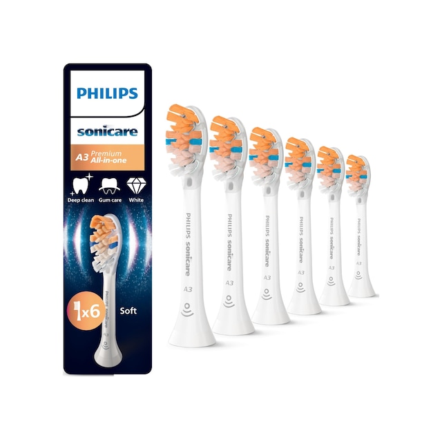 Philips Sonicare A3 Premium Hepsi Bir Arada, Yedek Fırça Başlıkları, Beyaz, 6'lı Paket, Hx9096/87