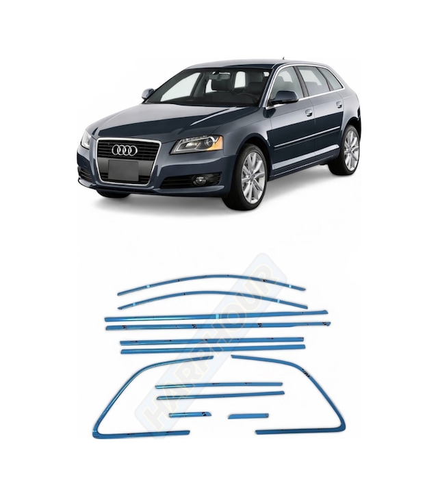 Audi A3 Hb 2008-2012 Uyumlu Krom Cam Çerçeve 12 Parça Tam Tur Paslanmaz Krom