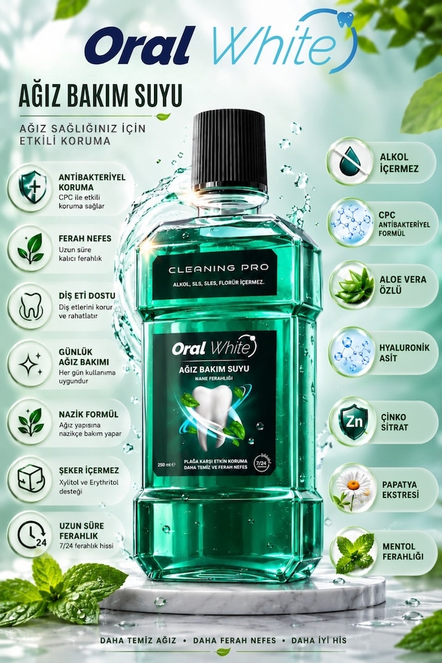 Oral White Cleaning Pro Ağız Bakım Suyu 250 ML