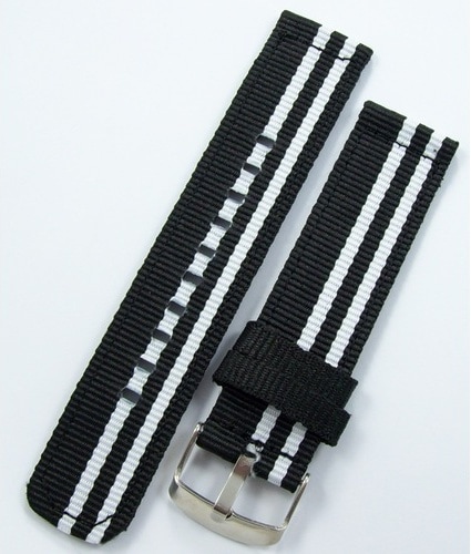 Kumaş Perlon Siyah Beyaz 24Mm Spor Saat Kordonu Kayışı Nato Bjk