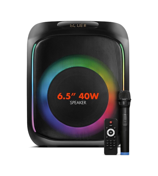 Powerway MIO Taşınabilir Mikrofonlu 40 W Parti Karaoke Kumandalı Bluetooth Hoparlör Led Işıklı