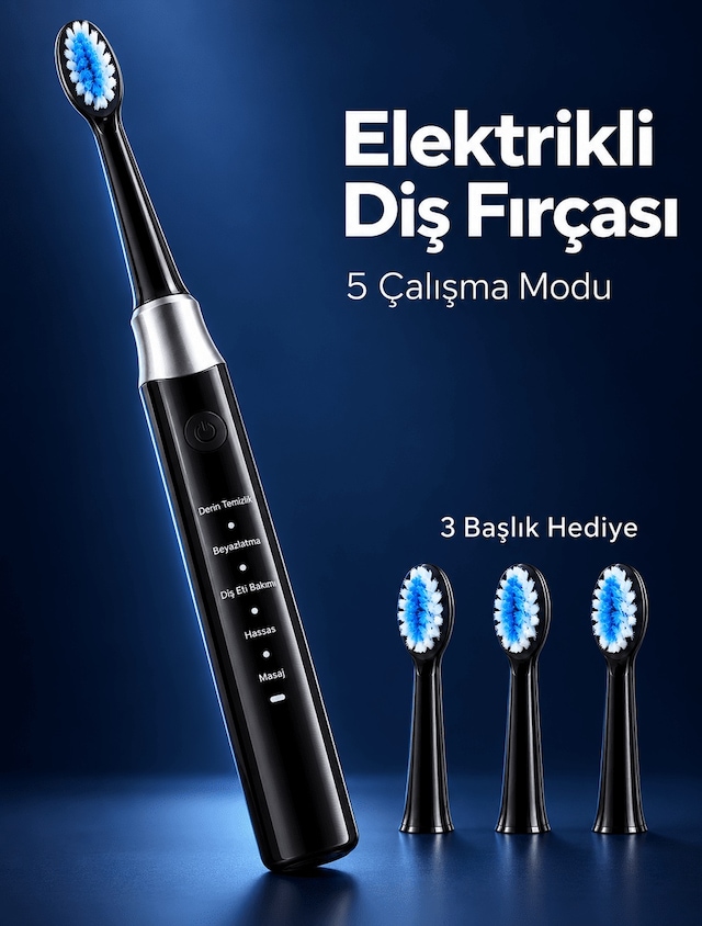 Lexroo 3 Yedek Başlık Hediyeli Usb Şarjlı Siyah Elektrikli Diş Fı