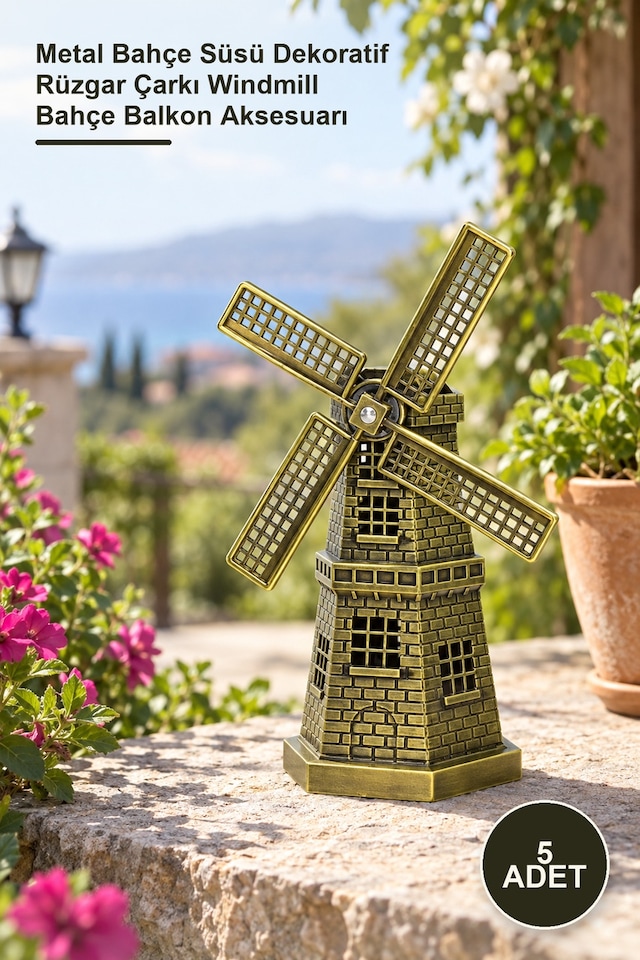 5 Adet Metal Yel Değirmeni Metal Bahçe Süsü Dekoratif Rüzgar Çarkı Windmill Bahçe Balkon Aksesuarı