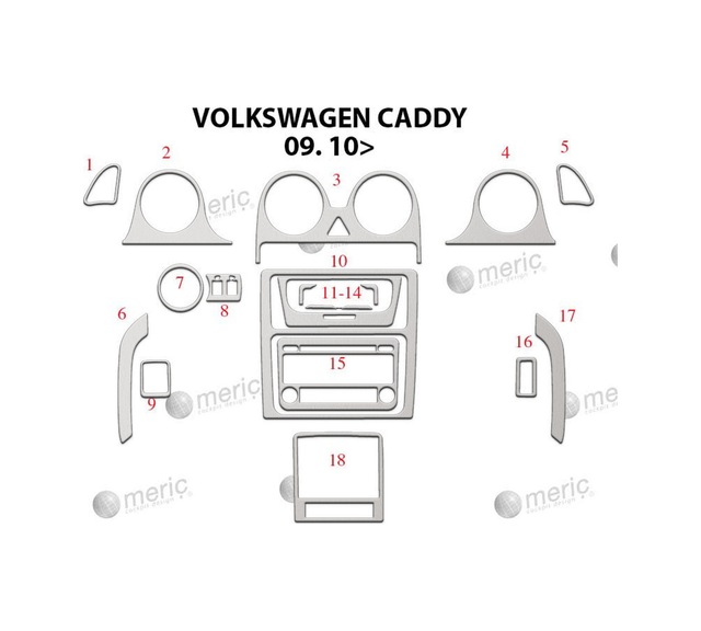 Volkswagen Caddy Torpido Kaplama 2010 18 Parça Alüminyum