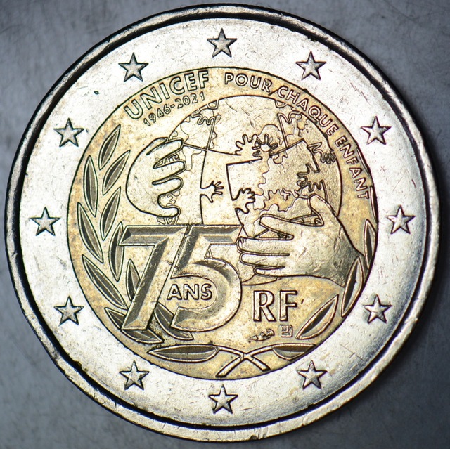 Fransa 2 Euro 2021 Hatıra-unıcef 75. Yıl. Kapamada.