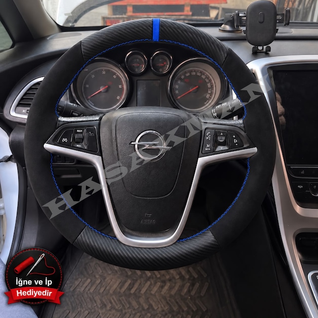 Opel Mokka X Dikme Direksiyon Kılıfı Alcantara Süet Mat Karbon Mavi Yüzük Ve Dikiş 2016-2019