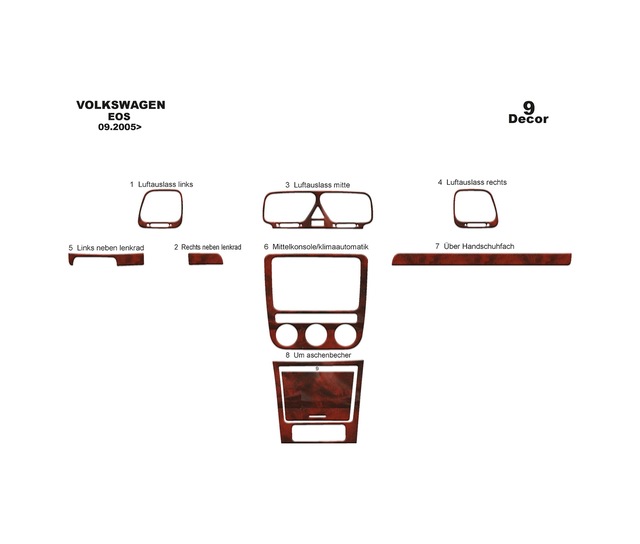 Volkswagen Eos Torpido Kaplama 2005-2010 9 Parça Maun