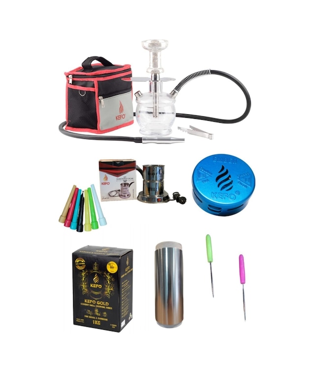 Kefo Trip Çantalı Nargile Takımı + Çelik Ocak + 1kg + Kefo Ember + Rulo Folyo + 50 Sipsi