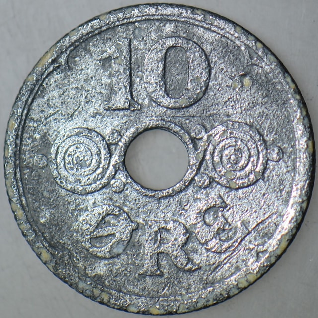 Danimarka 10 Öre 1941 Iı.dünya Savaşı Dönemi Çinko.