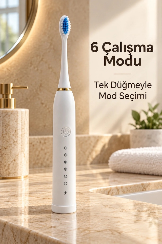 Ers Şarjlı Elektrikli Diş Fırçası Beyaz 6 Modlu