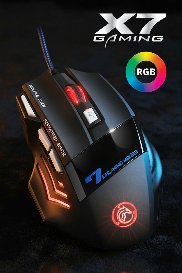 7635 X7 Rgb Led Işıklı Gaming Mouse / 7 Tuşlu Oyuncu Mouse / 800/1200/1600/2400 Dpı / Kumaş Kablo 7635
