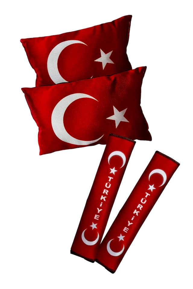 Türk Bayrak'lı Boyun Yastığı & Emniyet Kemer Kılıf Seti