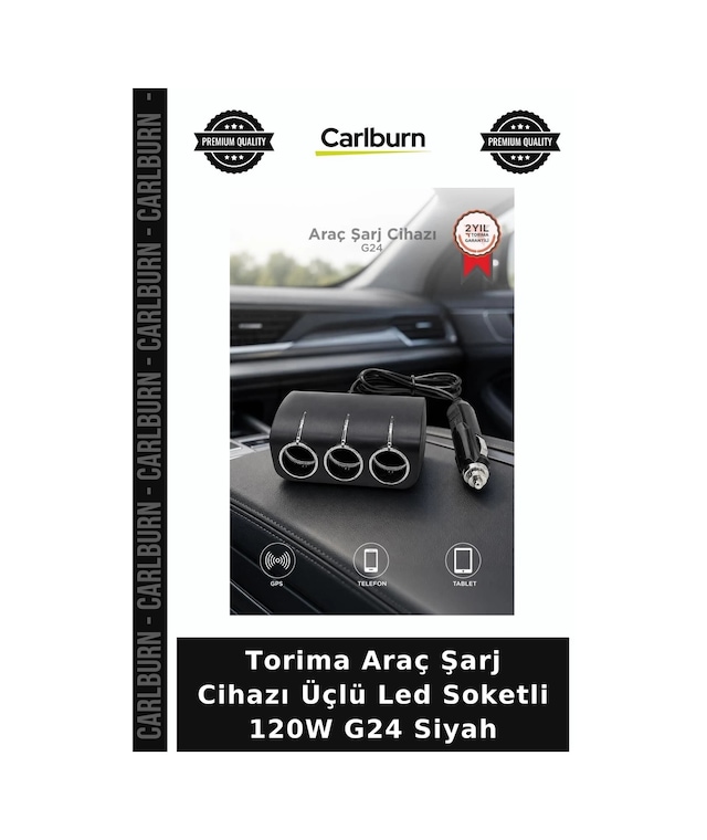 Torima Araç Şarj Cihazı Üçlü Led Soketli 120w G24 Siyah Cihaz Besleme Sürüş Aksesuarı Mobil Enerji