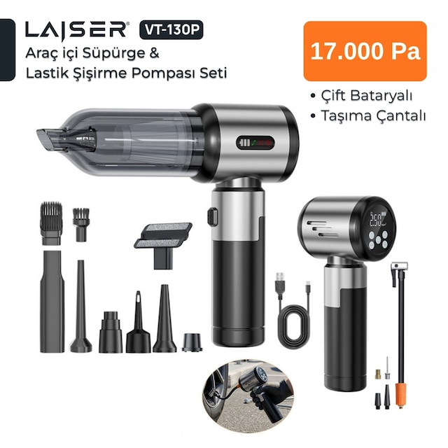Laiser VT-130 17.000Pa 5 In 1 Pompa Özellikli Yedek Bataryalı Araç İçi süpürge