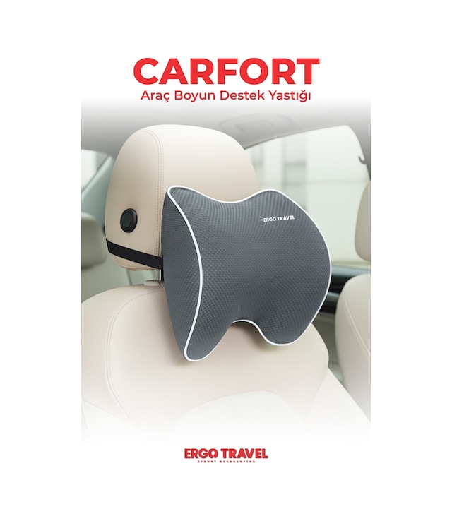 Viscofoam Carfort Büyük Visco Araç Boyun Yastığı – Ortopedik Oto Koltuk Boyun Desteği - Araç Yastığı - Gri | Ergo Travel