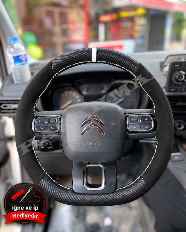 Toyota Proace City Dikme Direksiyon Kılıfı Alcantara Süet Mat Karbon Beyaz Yüzük Ve Dikiş 2020-2024