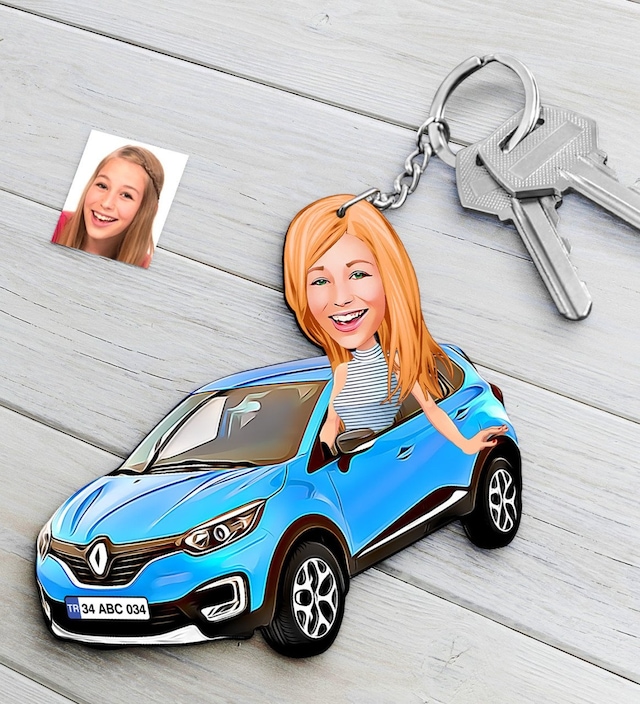Kişiye Özel Bayan Renault Captur Figürlü Plakalı Ahşap Karikatür