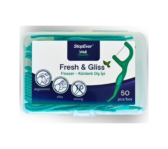 Stopever Fresh Kürdanlı Diş İpi 50 Adet Nane Aromalı Diş Arası Temizliği, Ağız Hijyeni Ve Günlük Kullanım İçin İdeal Plastik Kutulu Ve Taşıma Kılıflı Hediyeli Sku: Zeusstk4d86feb954