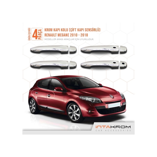 intakrom Renault Megane 3 Krom Kapı Kolu 2010-2018 - Çift Kapı Sensörlü