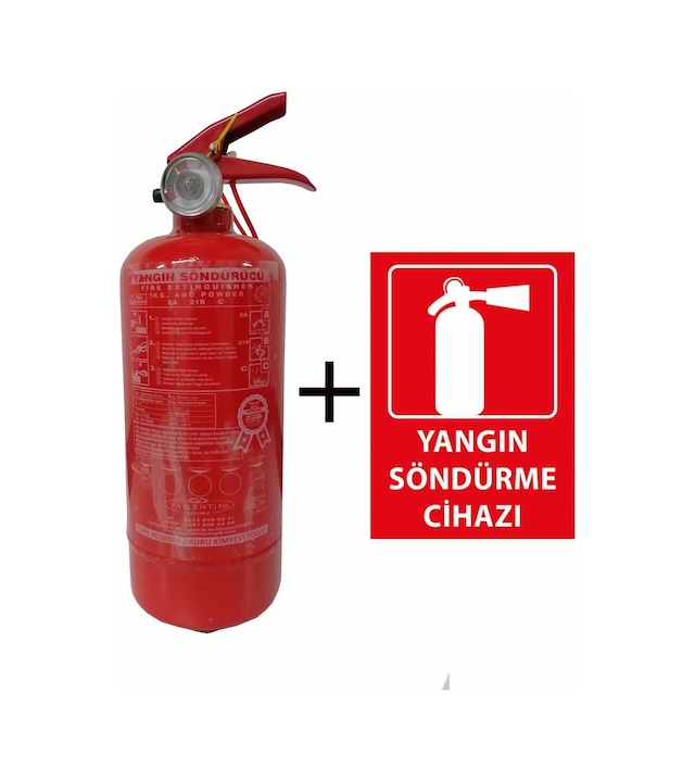 1kg Valentino Yangın Tüpü Ve Yangın Tüpü Levhası 2li Set