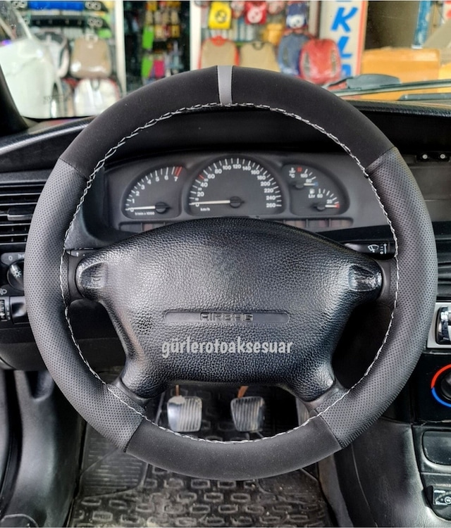 Fiat Marea Uyumlu Dikmeli Direksiyon Kılıfı Noktalı-alkantara Gri Yüzüklü