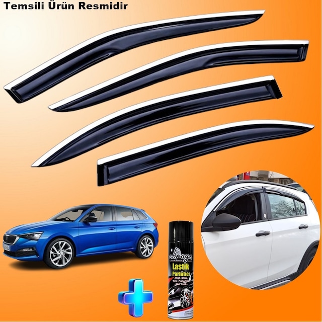 Skoda Scala Mügen Cam Rüzgarlığı Abs Nikelaj Krom Cam Rüzgarlığı 2020 Sonrası + Ebrayn Lastik Parlatıcı