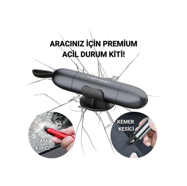 Polham 2in1 Araç İçi Cam Kırıcı Ve Emniyet Kemer Kesici, Premium Acil Durum Kiti, Hayat Kurtarıcı