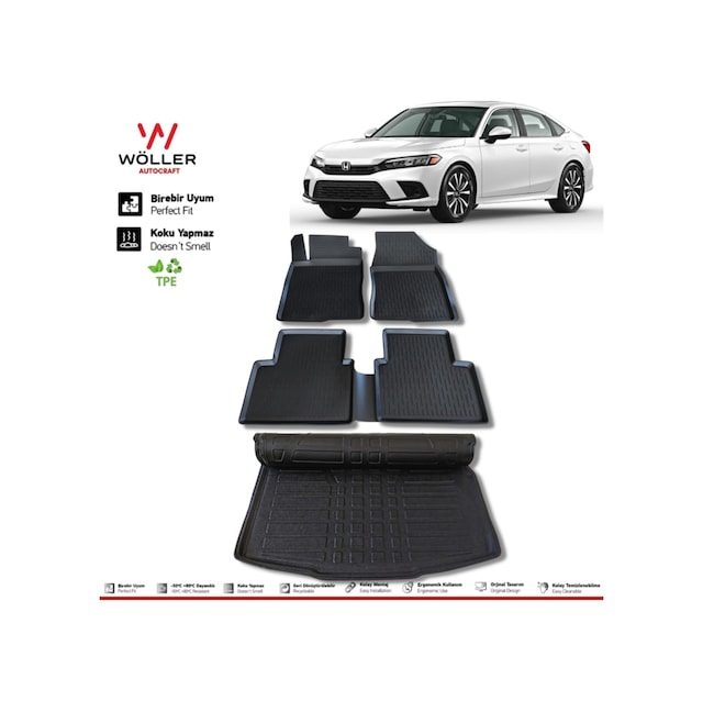 Honda Civic Fe1 Paspas Bagaj Havuzu Set 2022 Sonrası 3d Ultraflex Set