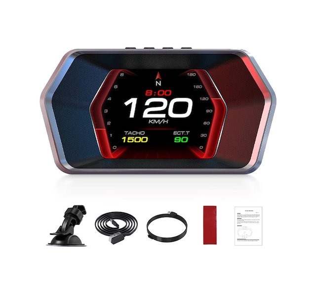 Ally P17 Hud Obd2 & Gps Çift Sistemli Araç Bilgisayarı Dijital Kilometre, Su Ve Yağ Sıcaklığı Ölçer, Hız & Alarm Göstergeli Oto Elektroniği