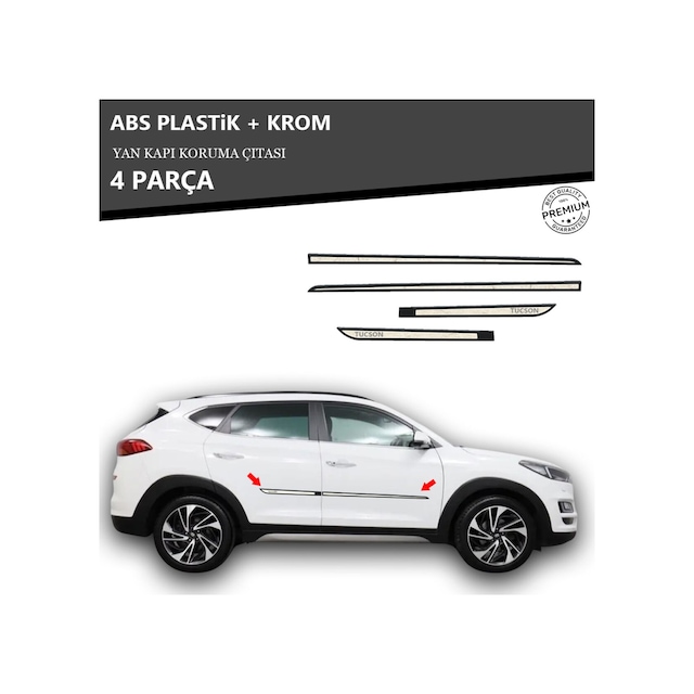 Hyundai Tucson 2014-2020 Arası Yan Kapı Koruma Çıtası Plastik + Krom Unvrslppkçt00007