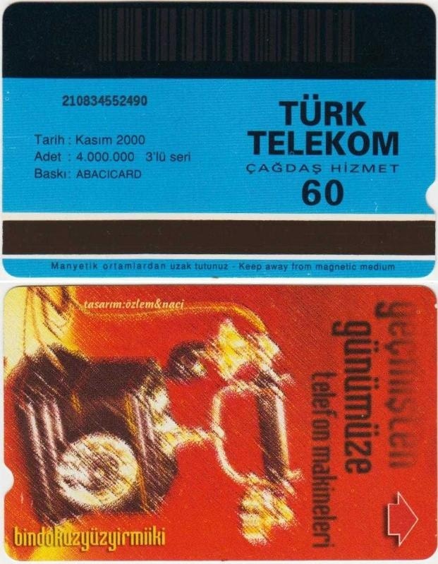 Geçmişten Günümüze Teleon Makineleri Telefon Kartı 60 Kontör Türk Telekom. Kasım 2000 Teşhir Ürün