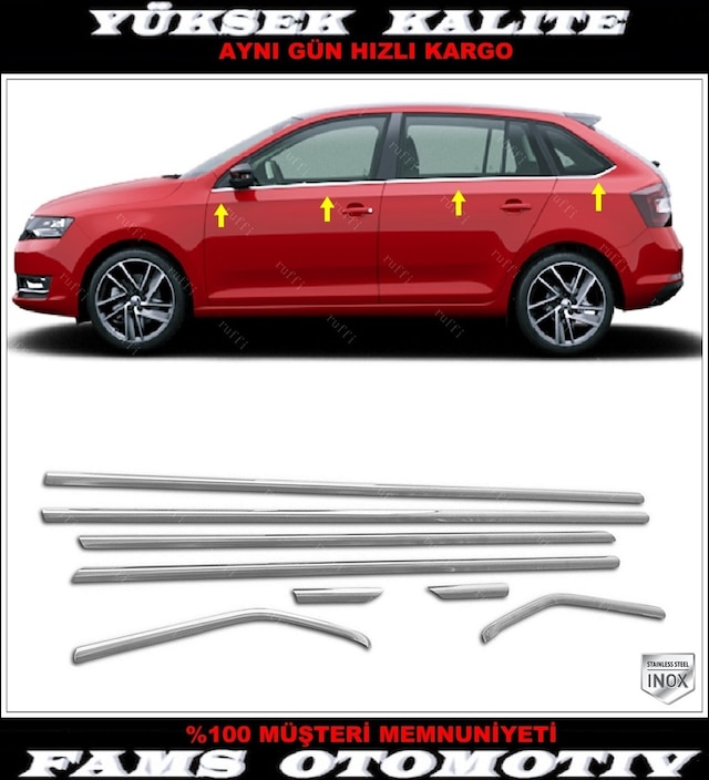 Skoda Rapid Spaceback Krom Cam Çıtası 8 Prç.2013 ve Üzeri P.Çelik